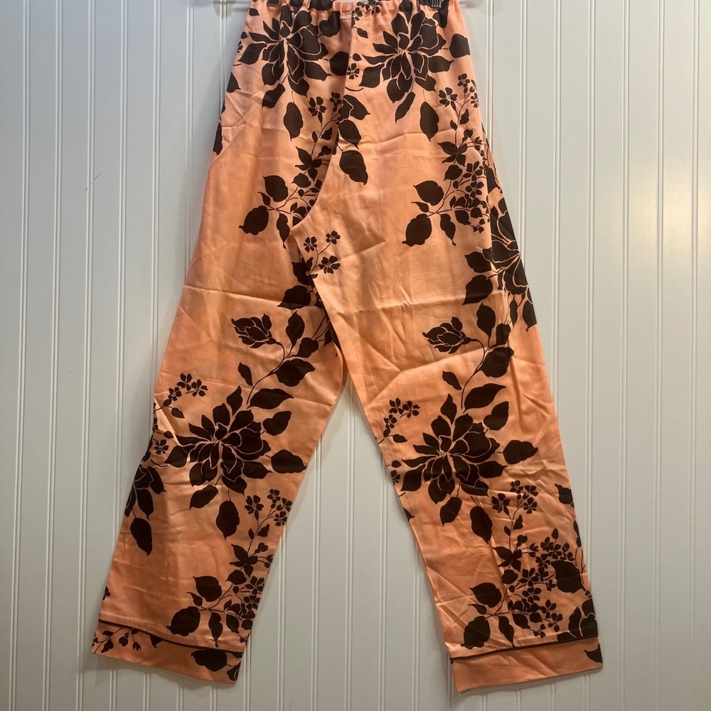 BedHead Pajamas Womens Large Peach Brown Floral Cotton Button Down Pajama Set - Picture 9 of 13